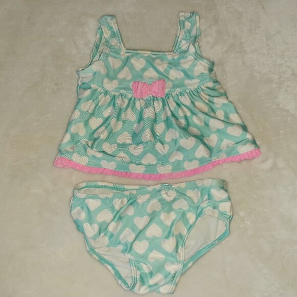 CARTERS 2 PC SWIMSUIT BIKINI TANKINI RUFFLED HEARTS-INFANT GIRLS SIZE 6-9 MO. - Picture 1 of 3